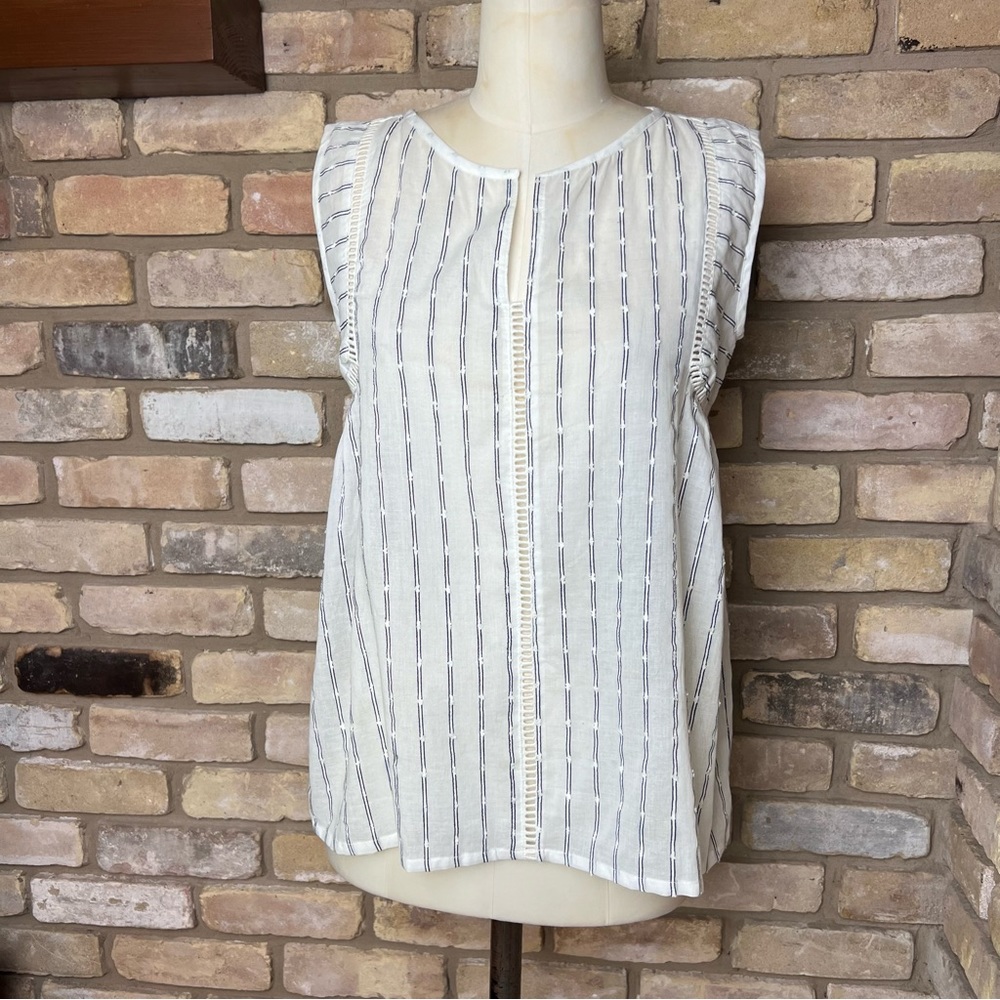 ROLLER RABBIT creamy white striped boho sleeveless cotton top